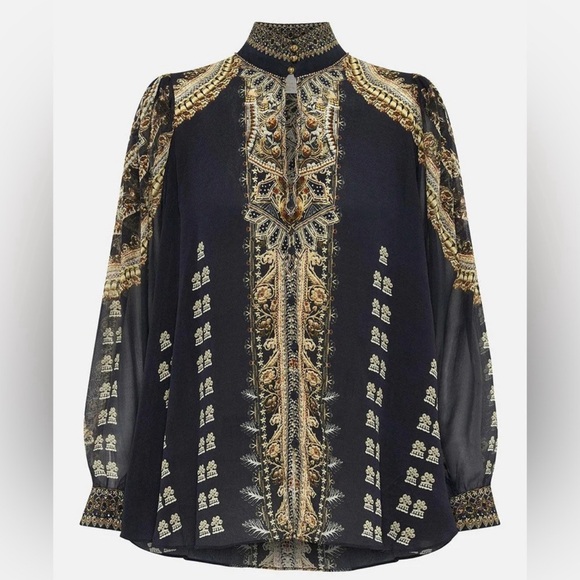 CAMILLA 100% Silk Long Sleeve Embellished Blouse It’s All Over Torero Small - Picture 4 of 10